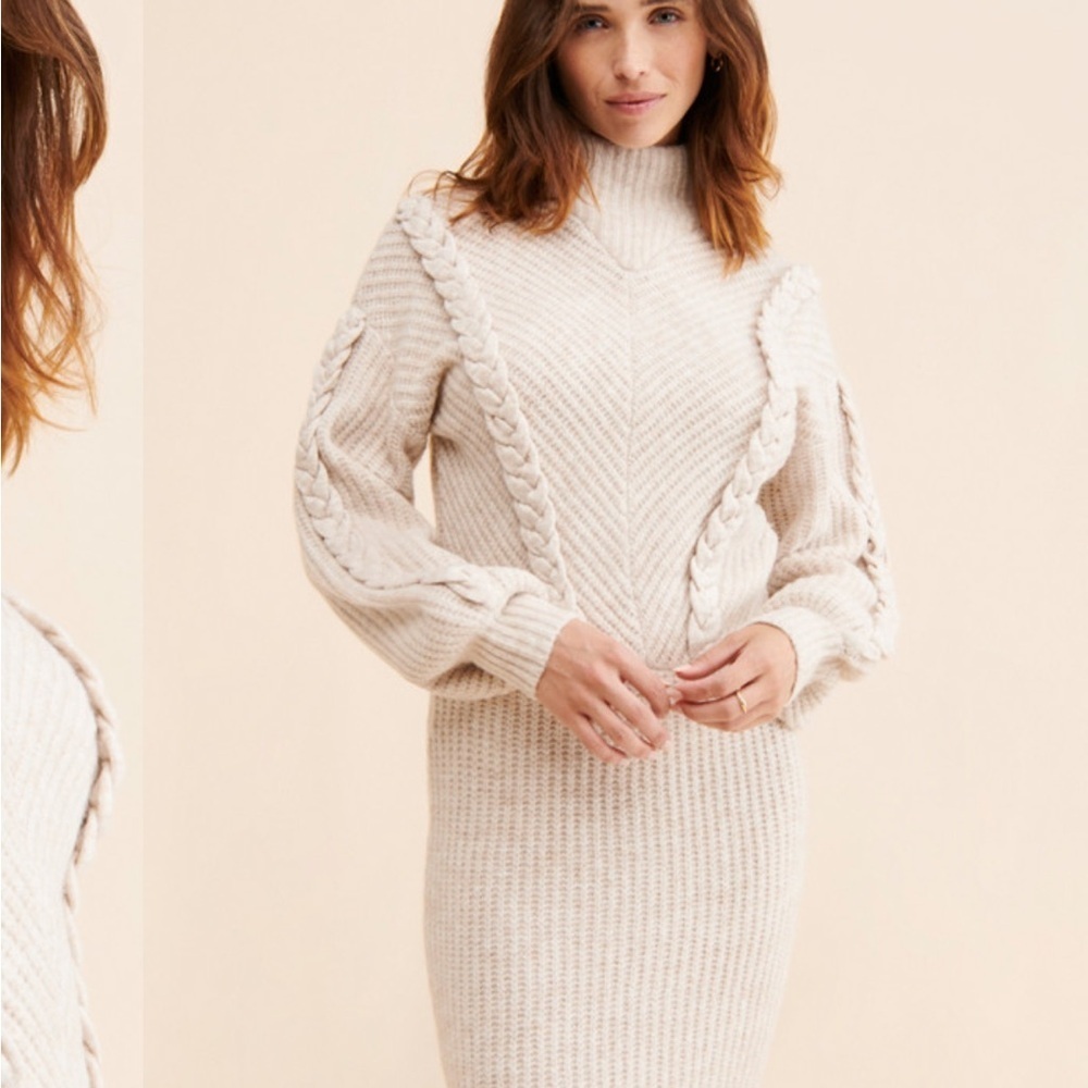 Saylor Cream Cable Knit Angelina Sweater Dress - Picture 2 of 15